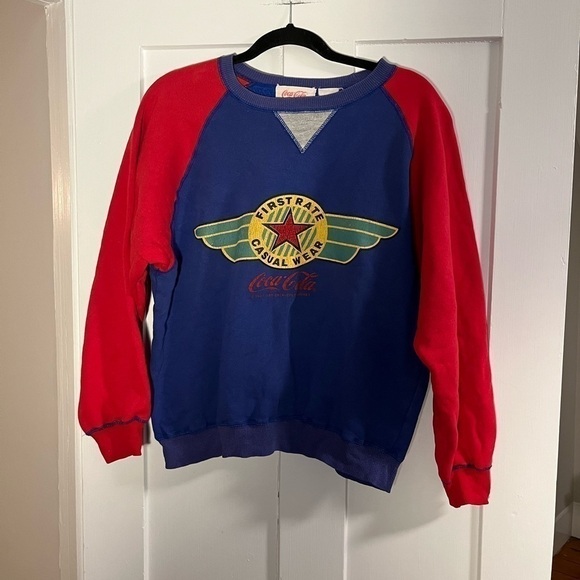 Rare Vintage Retro Coca-Cola Red and Blue Logo Crewneck Sweatshirt Medium - Picture 2 of 9